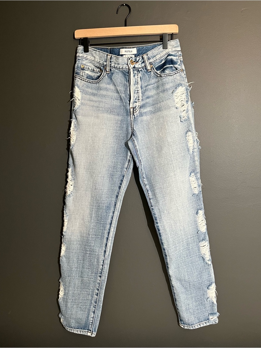 Pistola Distressed High Rise Straight Leg Jeans Size 27 Light Wash